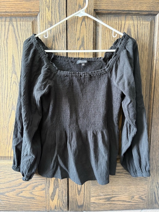 Madewell Tops - Madewell Black Smocked Square-Neck Peasant Blouse
